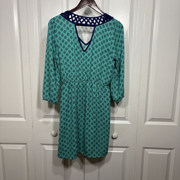 Skies Are Blue Dress Women S Green Geo Print Criss Cross Boho Resortcore Y2K - Picture 3 of 8